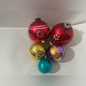 Vintage Lot of 5 Glass Christmas Ornaments Shiny Brite Poland West Germany